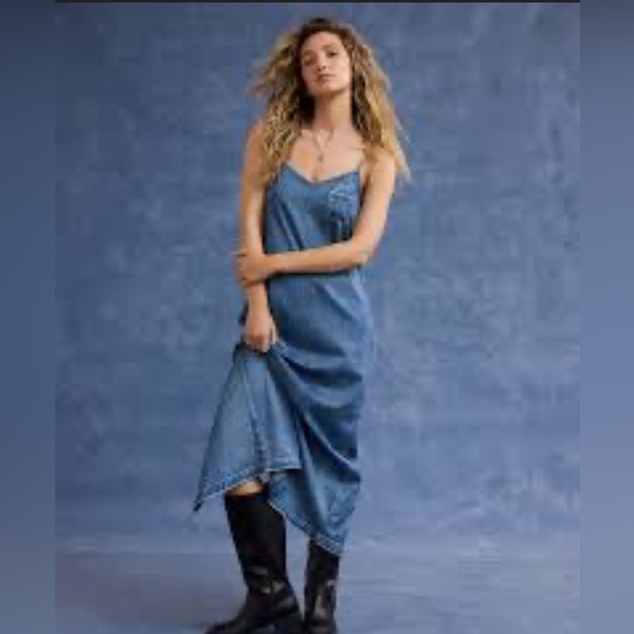 aerie Dresses & Skirts - aerie Blue Denim Maxi Slip Dress
